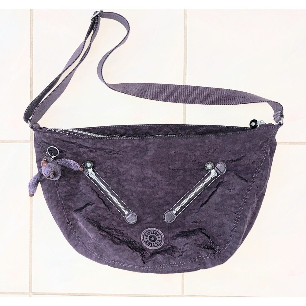 Kipling Farrah Purple Nylon Large Shoulder Bag Crossbody Hobo Slouched Handbag